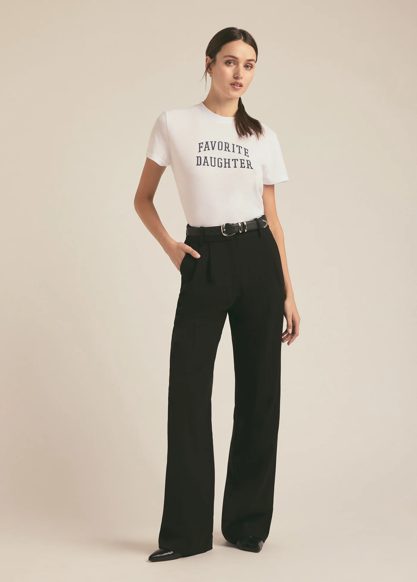 The Cropped Collegiate Tee-White/Navy