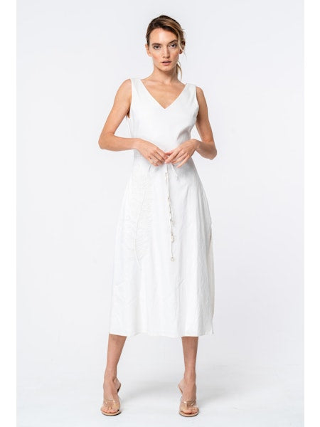 Carrie Embroidered Feather Midi Dress