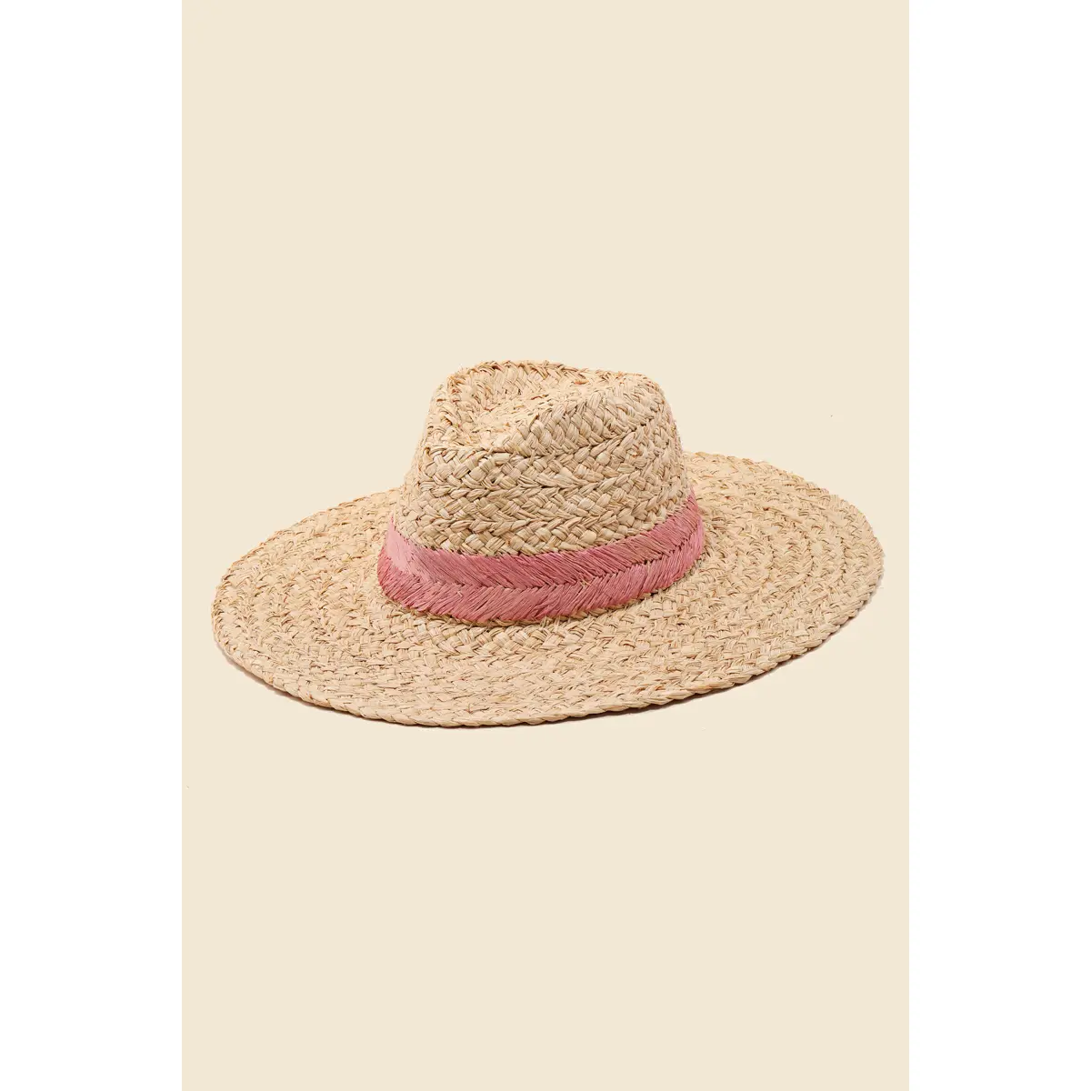 Braided Leaf Straw Hat - Pink