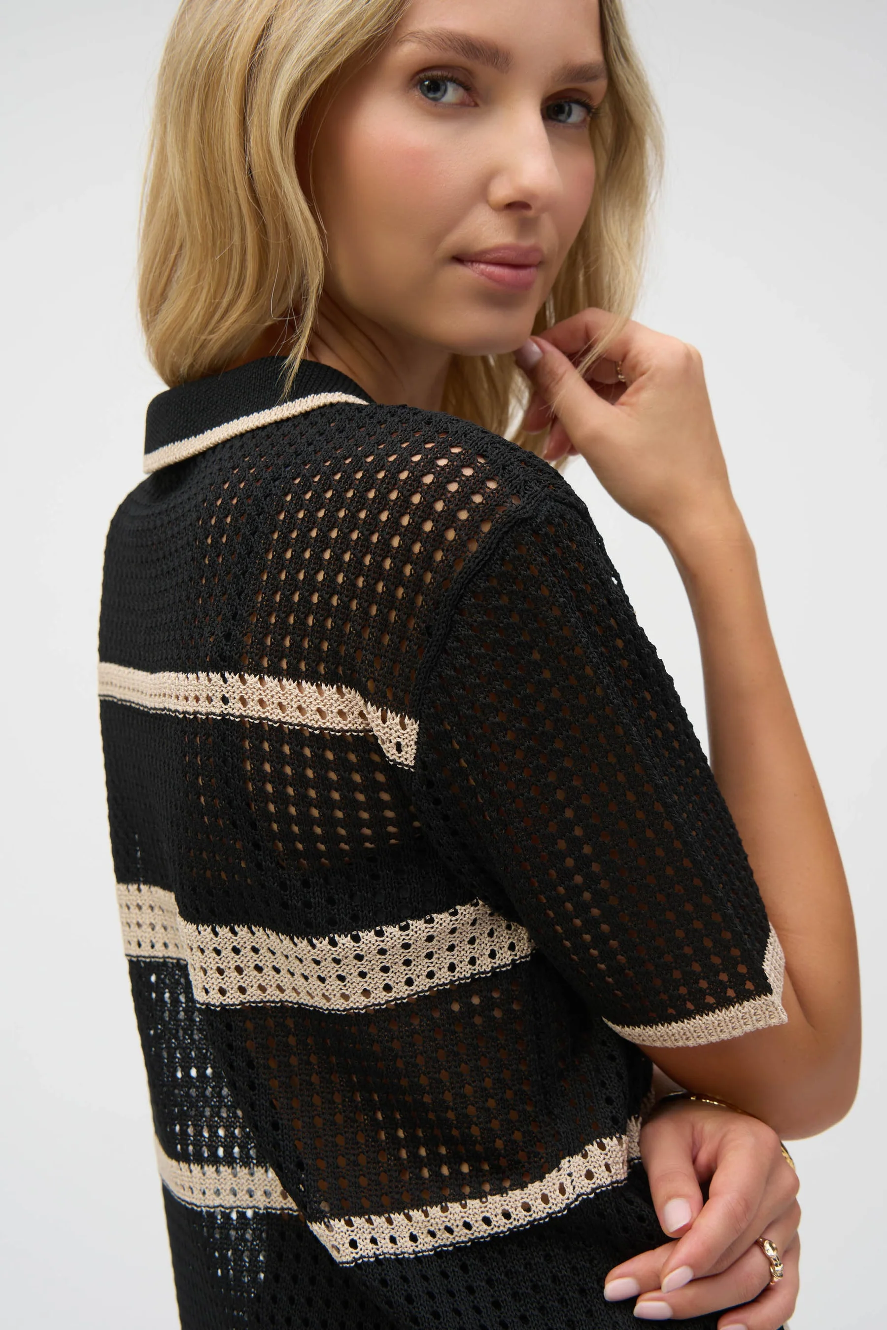 Parchment Open Stitch Stripe Cover Up