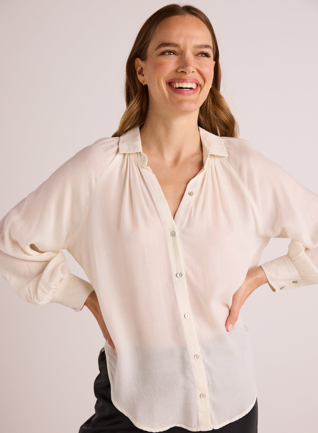 Flowy Raglan Sleeve Shirt-Ivory