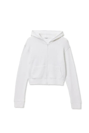 Inez Waffle Zip Hoodie-White