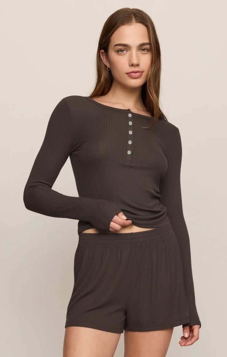 Just Right Rib Long Sleeve top-Cocoa Bean