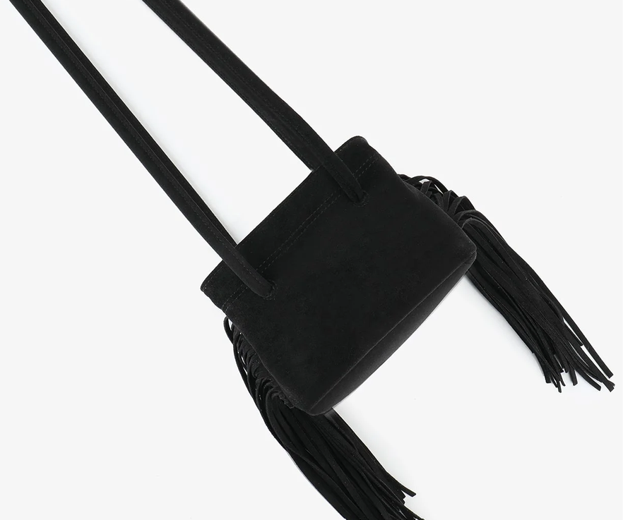 Noe Fringe Faux Suede Bag-Black