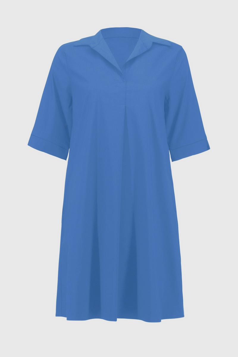 Stretch Poplin Dress-Blue
