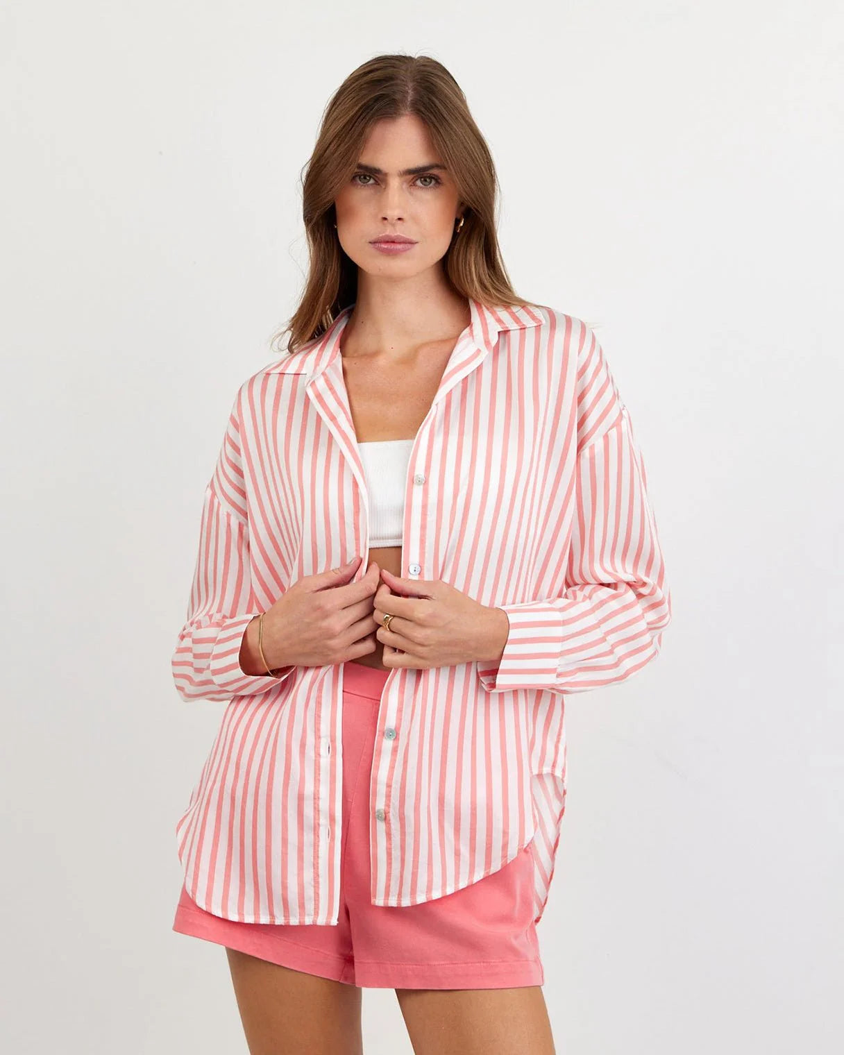 Bella Dahl Coral Stripe Button Down