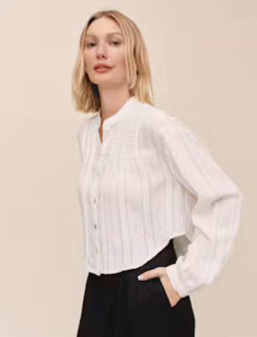 Long Sleeve Pintuck Shirt-Ivory