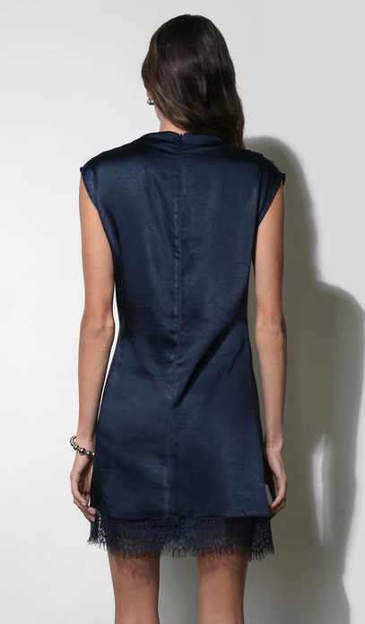 Ryann Mock Neck Lace Hem Mini-Navy