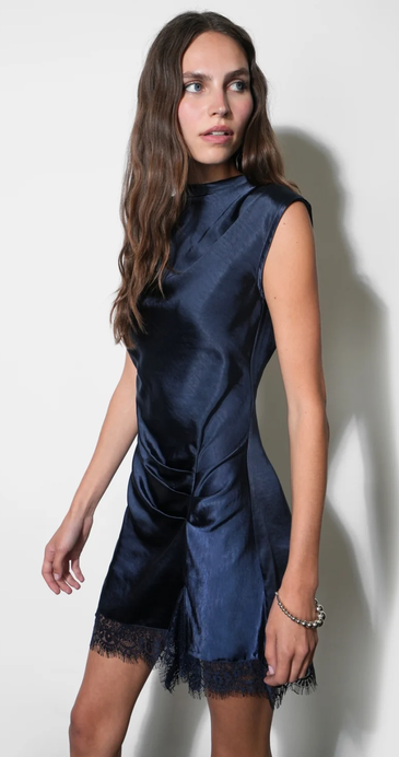 Ryann Mock Neck Lace Hem Mini-Navy