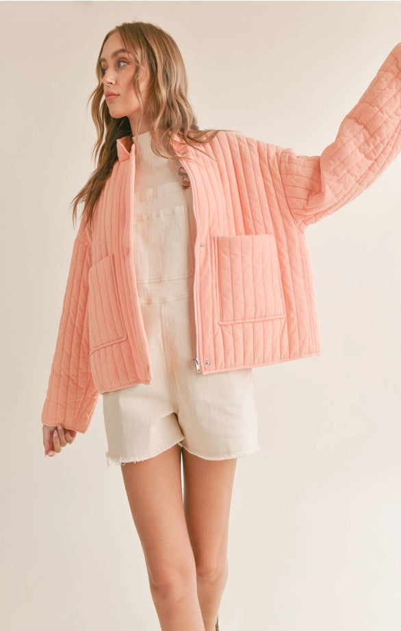 Kora Quilted Jacket-Washed Coral