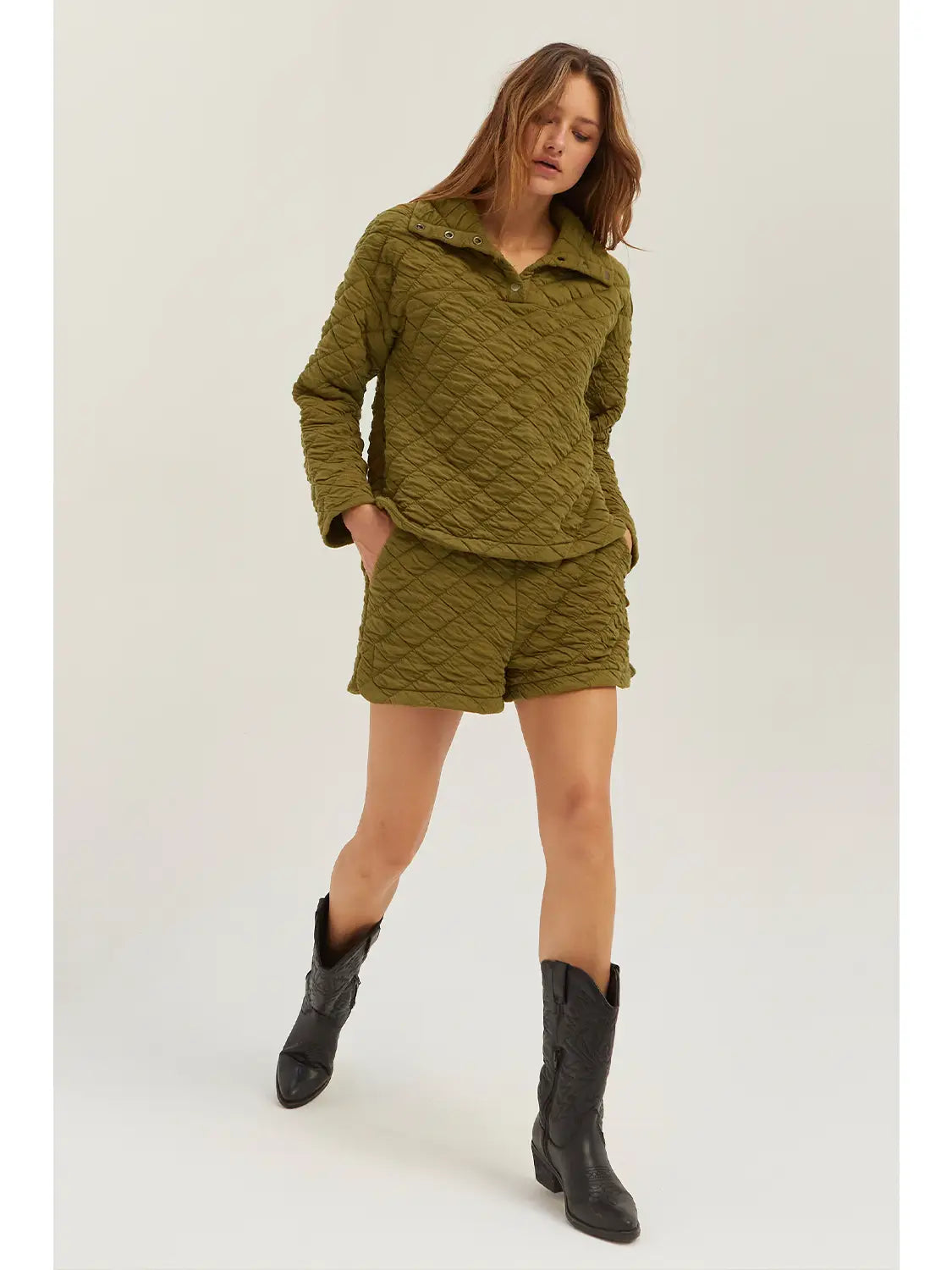 Tory Quilted Dolphin Shorts-Olive