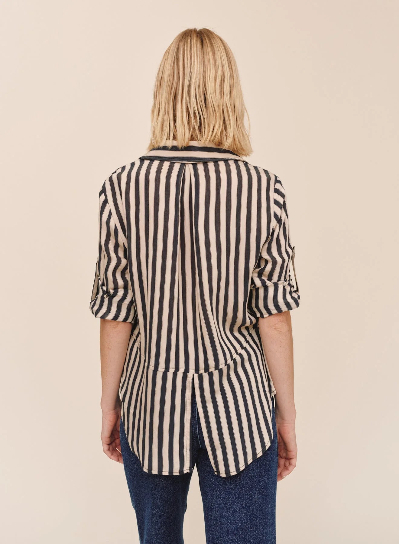 Margie Split Back Striped Button Down