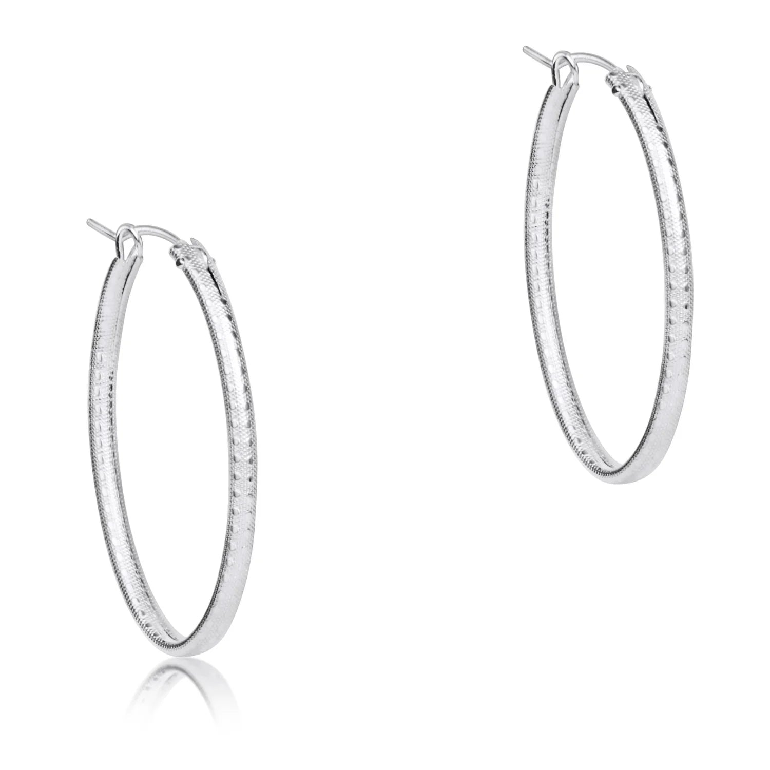 EN- Oval Sterling Textured Hoops 1"