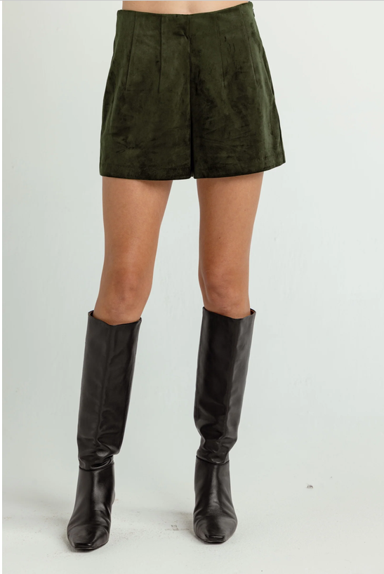 Suede Jasper Shorts-Moorland Green