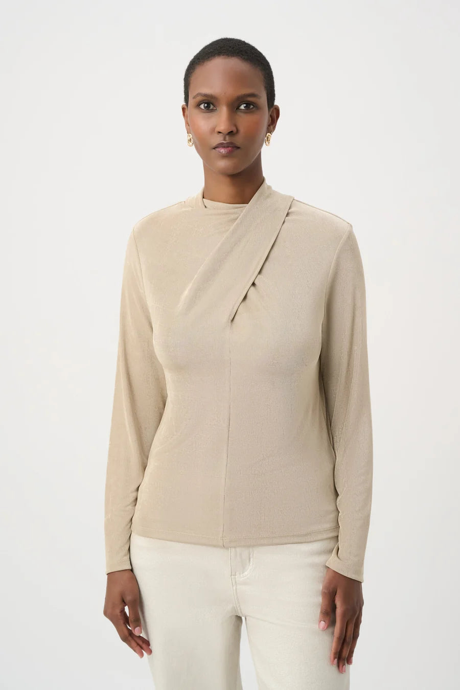 Twisted Mock Neck top-Fawn