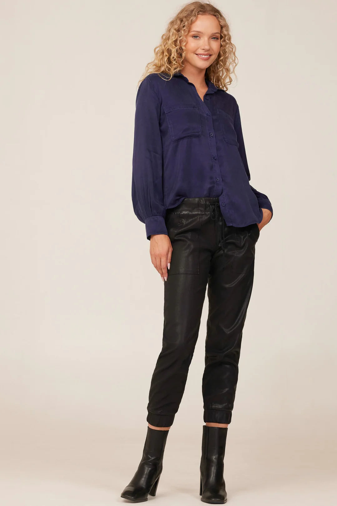 Two Pocket Bishop Sleeve Shirt-Navy