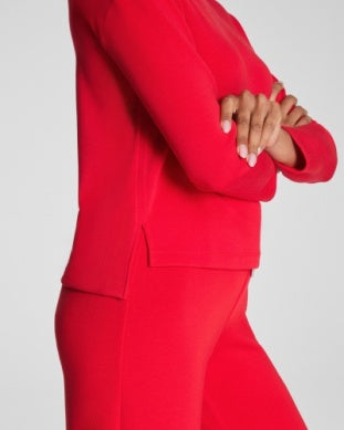 SPANX Airessential Long Sleeve Side Slit Top-Red