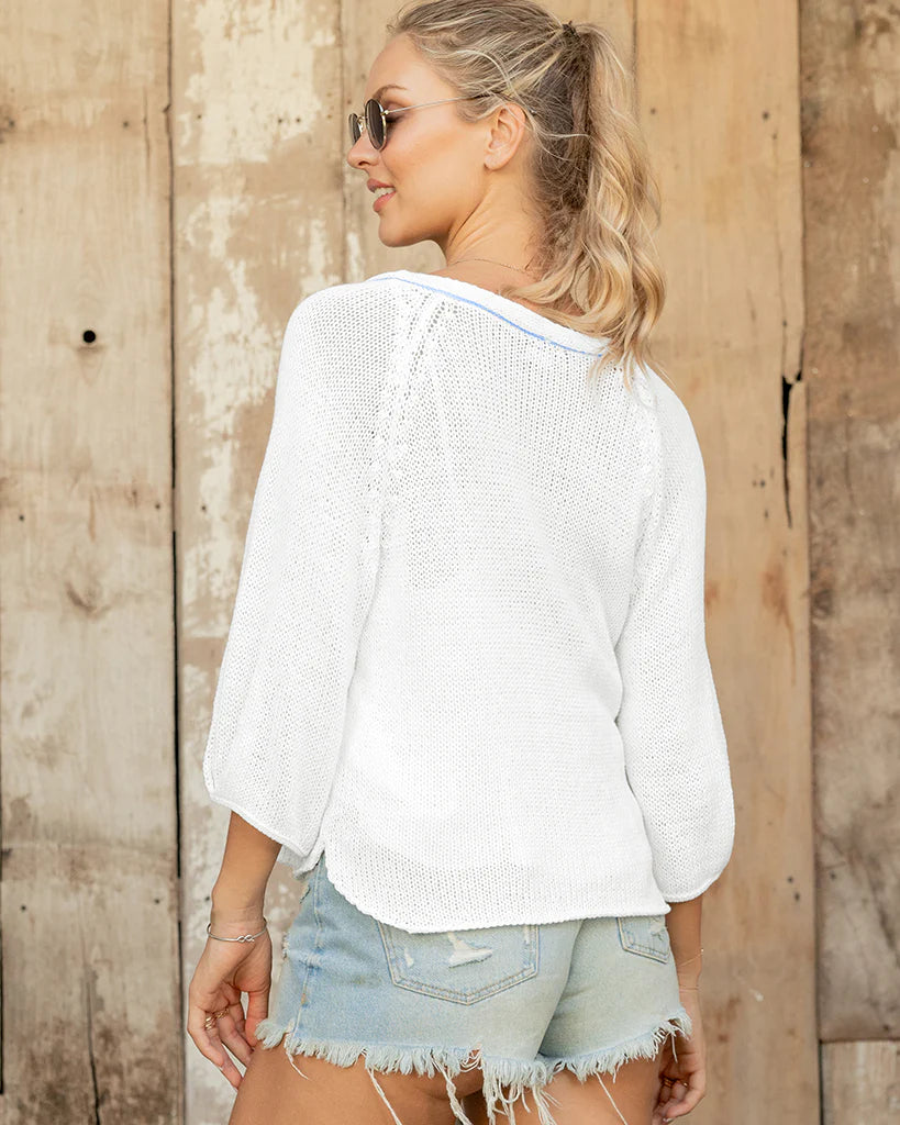 Alyson 3/4 Sleeve Sweater-Breaker White/Beach Sky