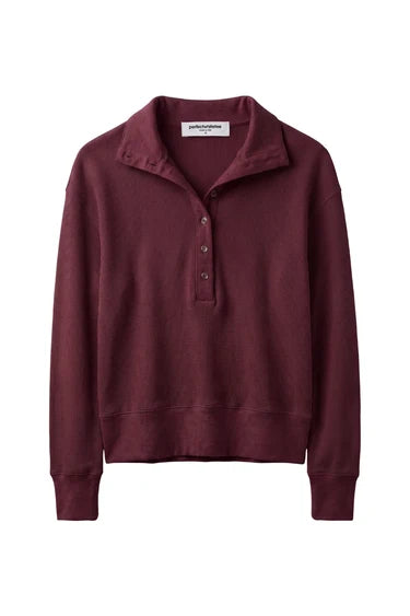Zia Waffle Knit Popover Collar Pullover--Cherry Lacquer