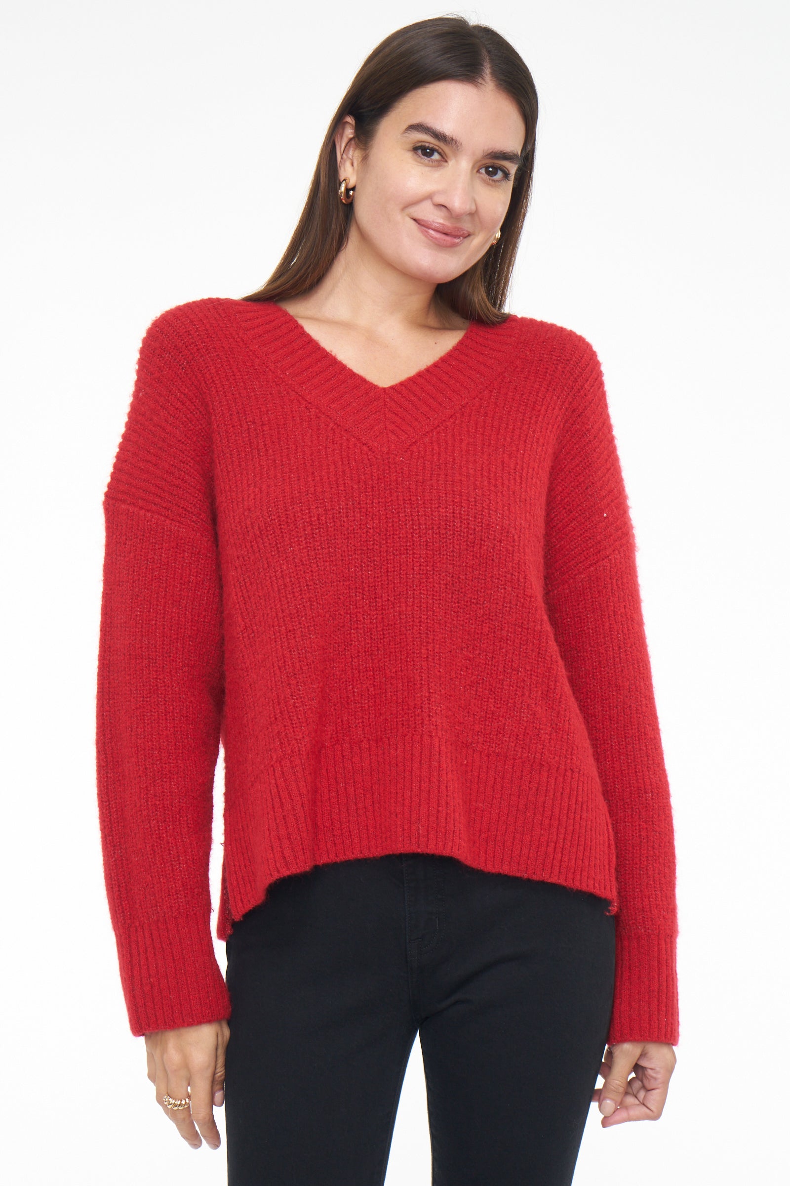 Vania V Neck Sweater-Scarlet