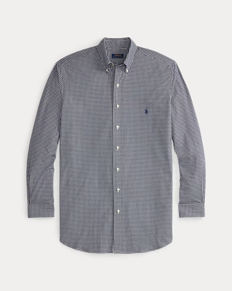 Stretch Poplin Sport Shirt - Navy Gingham
