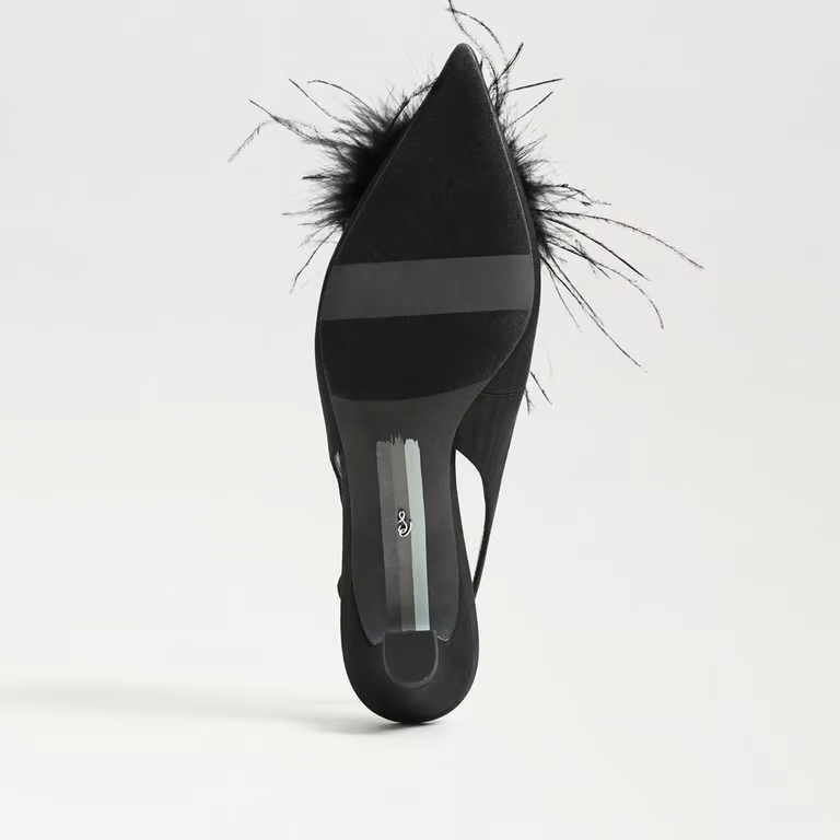 Finch Feather Slingback Pump - Black Satin