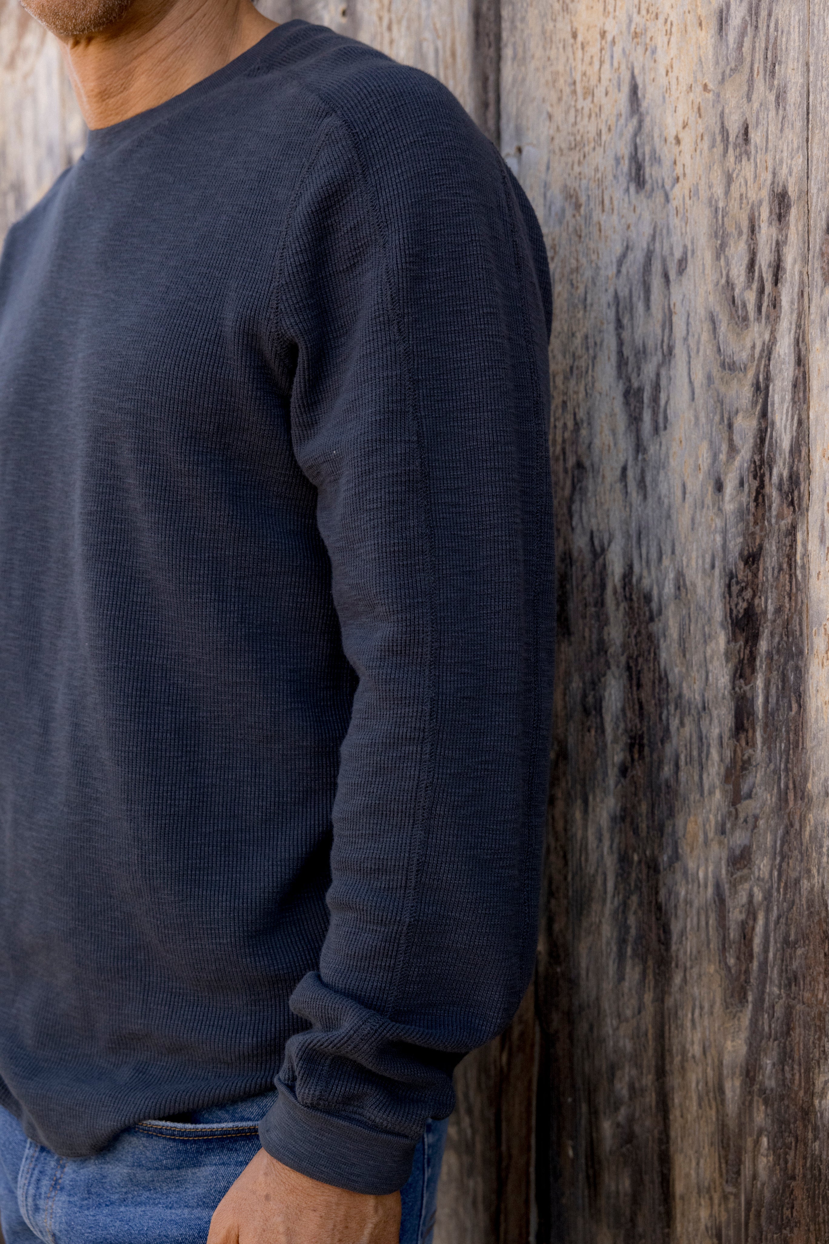 Clint Cotton Waffle Crew - Dark Navy