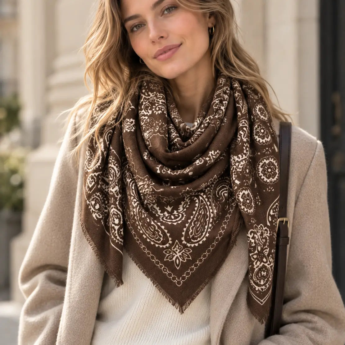 Western Wool Bandana Large-Cafe