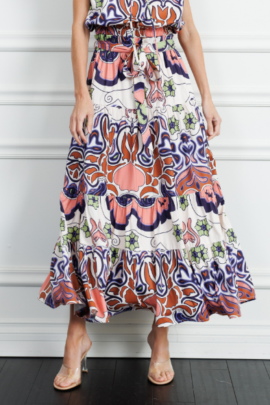 Kariah Engineer Printed Tiered Skirt