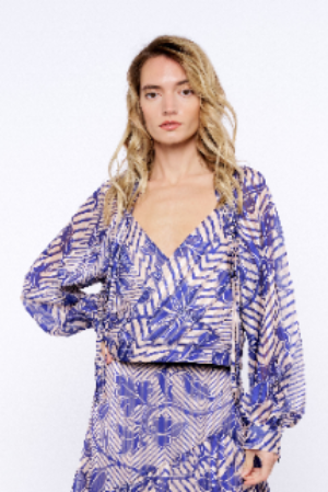 Amari Scarf Print Raglan Sleeve Blouse-Periwinkle