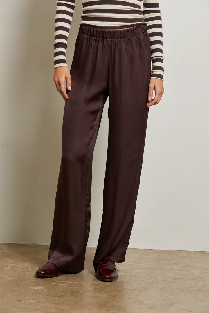 Camile Satin Wide Leg Pants-Cocoa