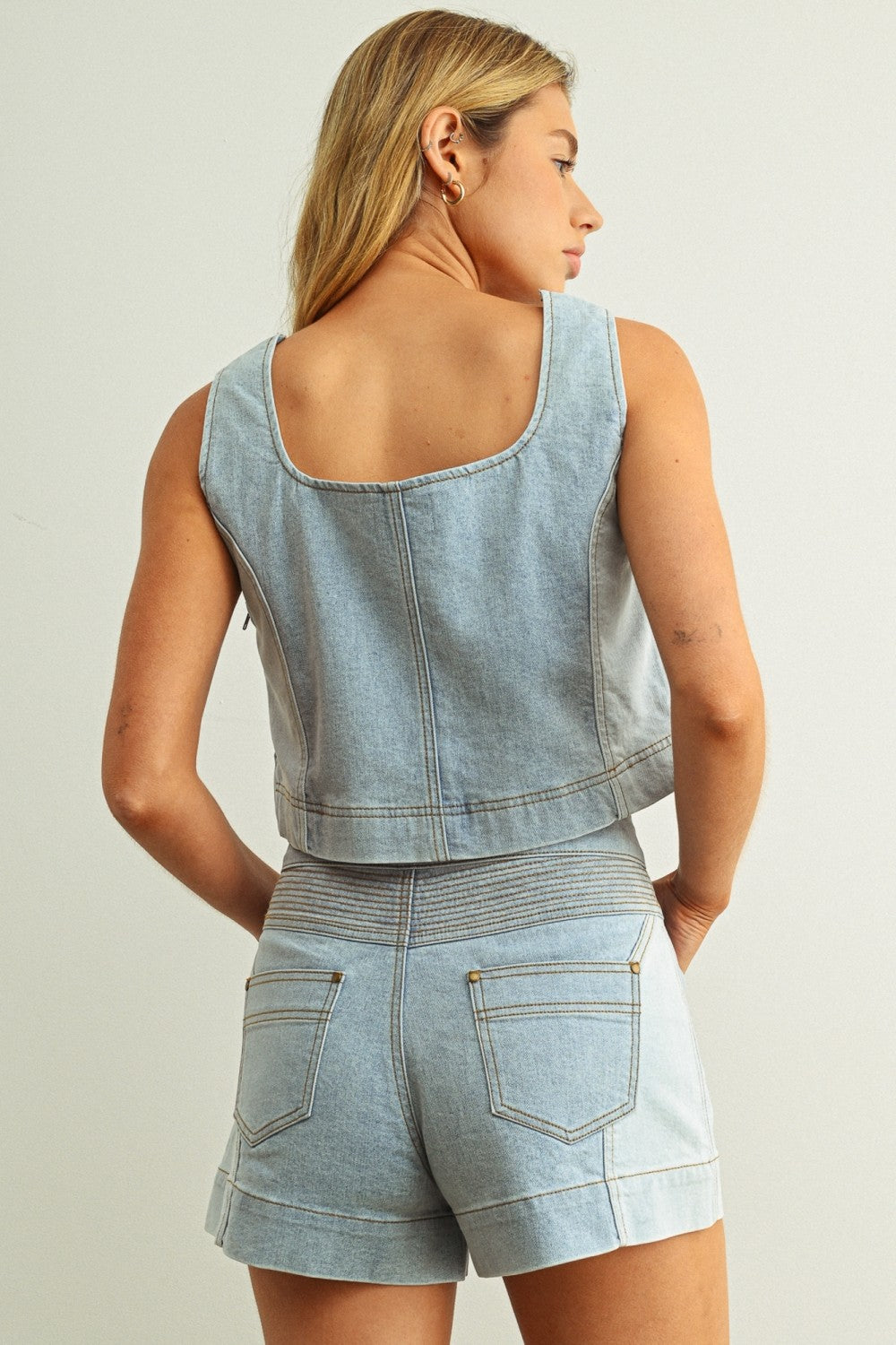 Denim Color Block Shorts
