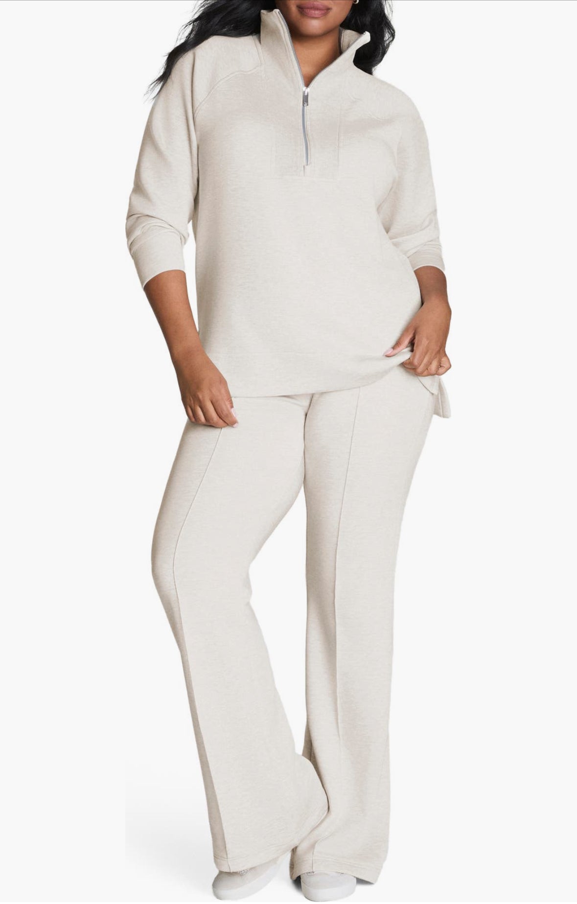 Brushed AE Half Zip Tunic-Heather Cream