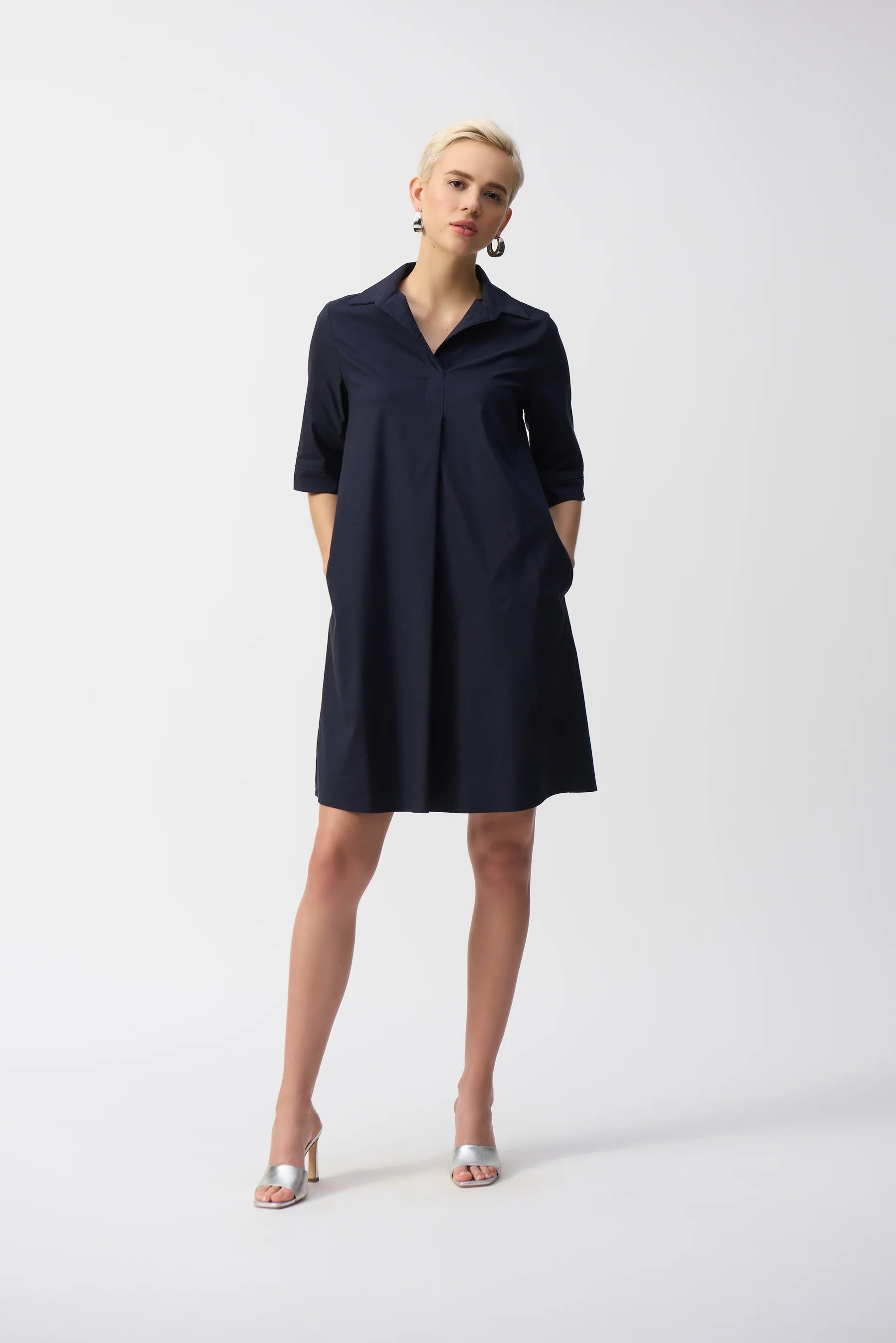 Stretch Poplin Dress-Navy