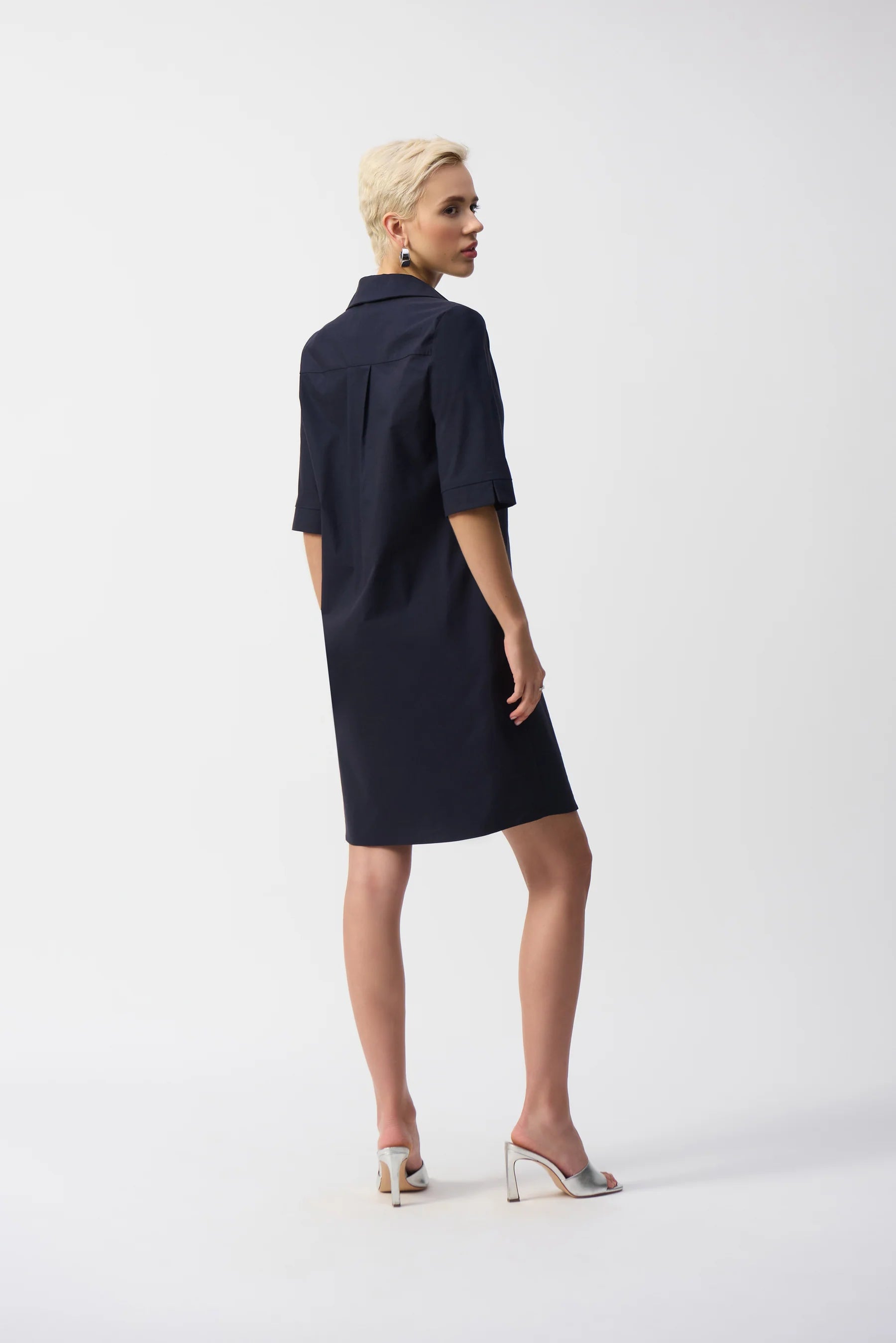 Stretch Poplin Dress-Navy