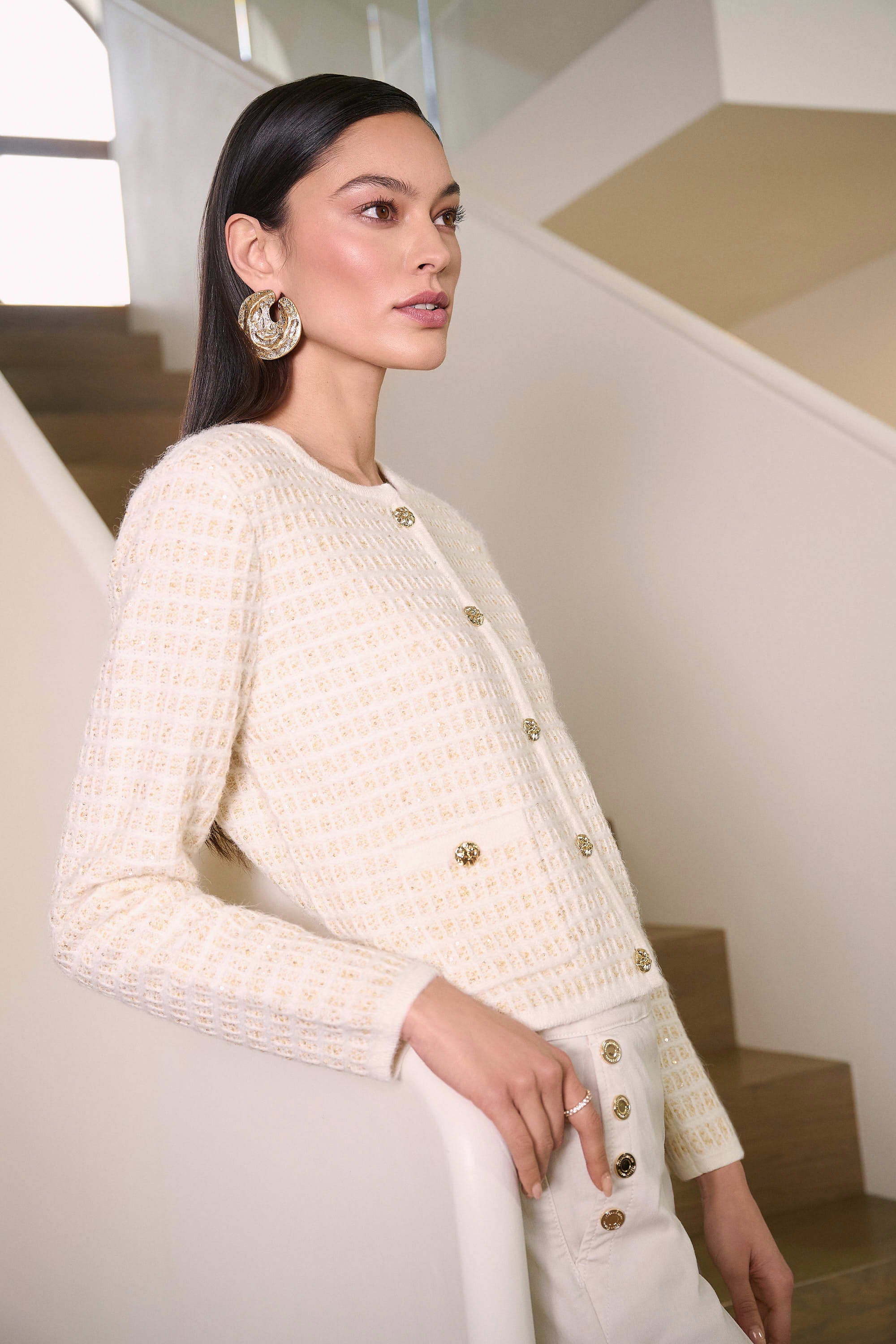 Sequined Knit Cardigan / Gold Buttons