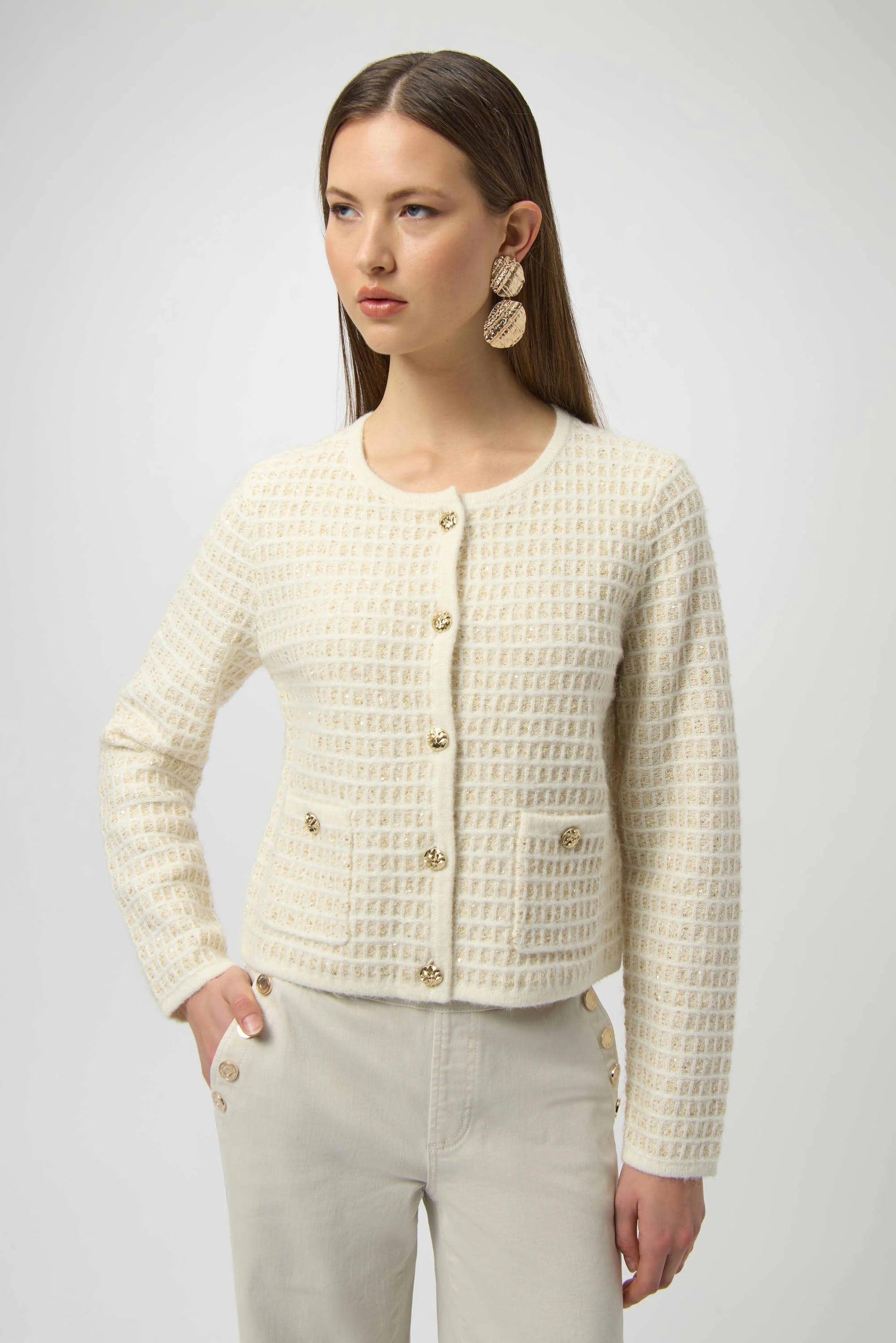 Sequined Knit Cardigan / Gold Buttons