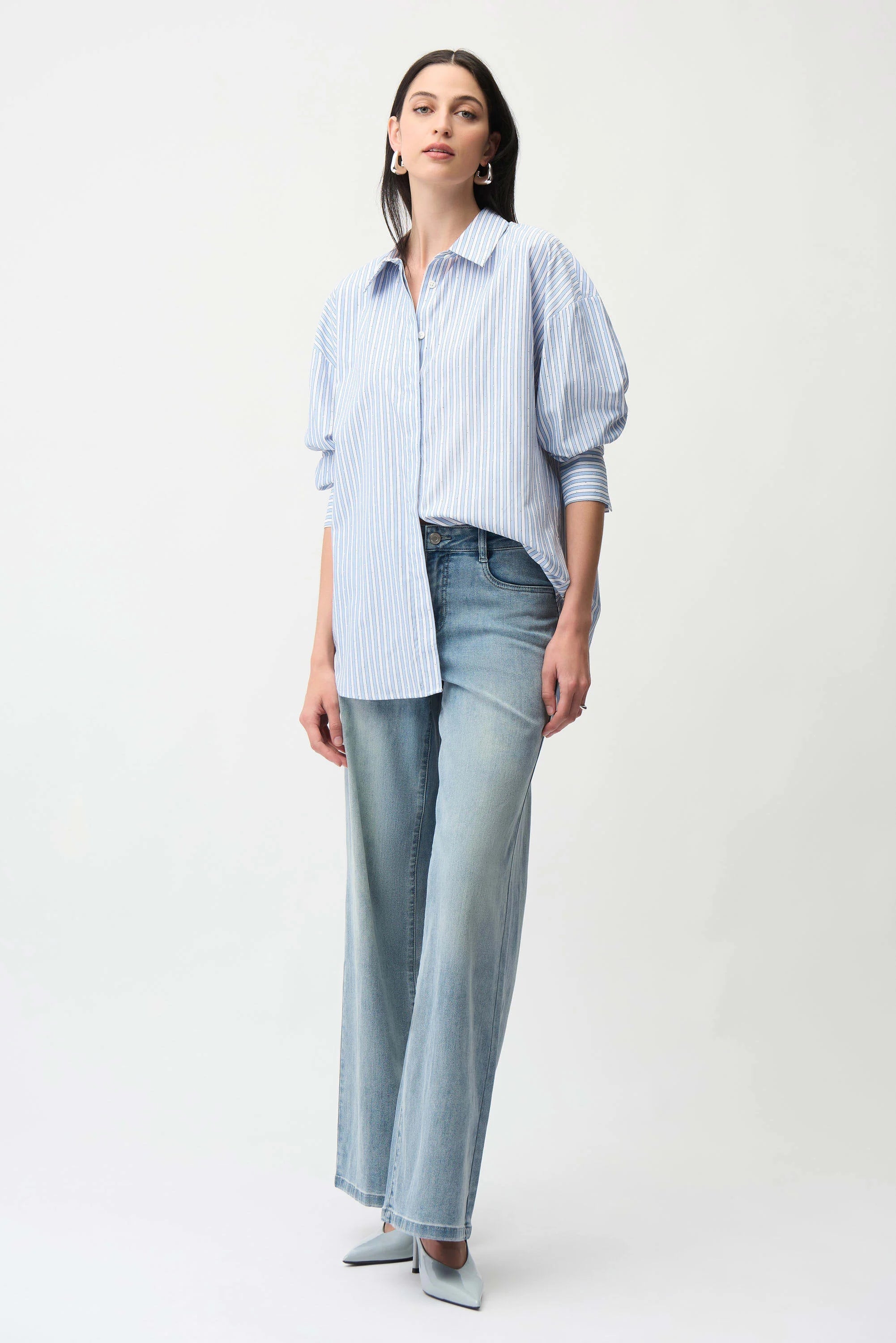 Tencel Stripe & Silver Cotton Blouse-Joseph Ribkoff