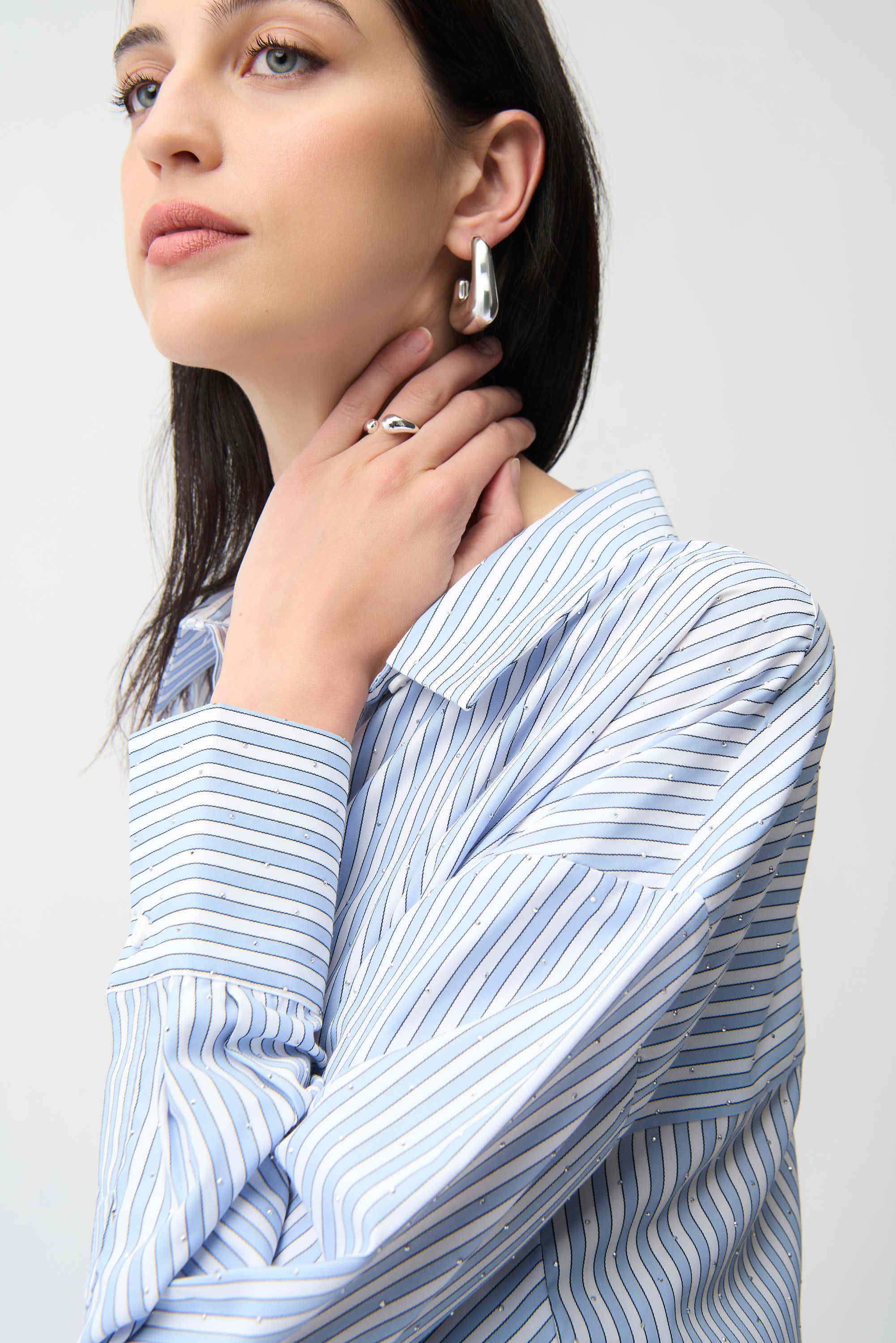 Tencel Stripe & Silver Cotton Blouse-Joseph Ribkoff