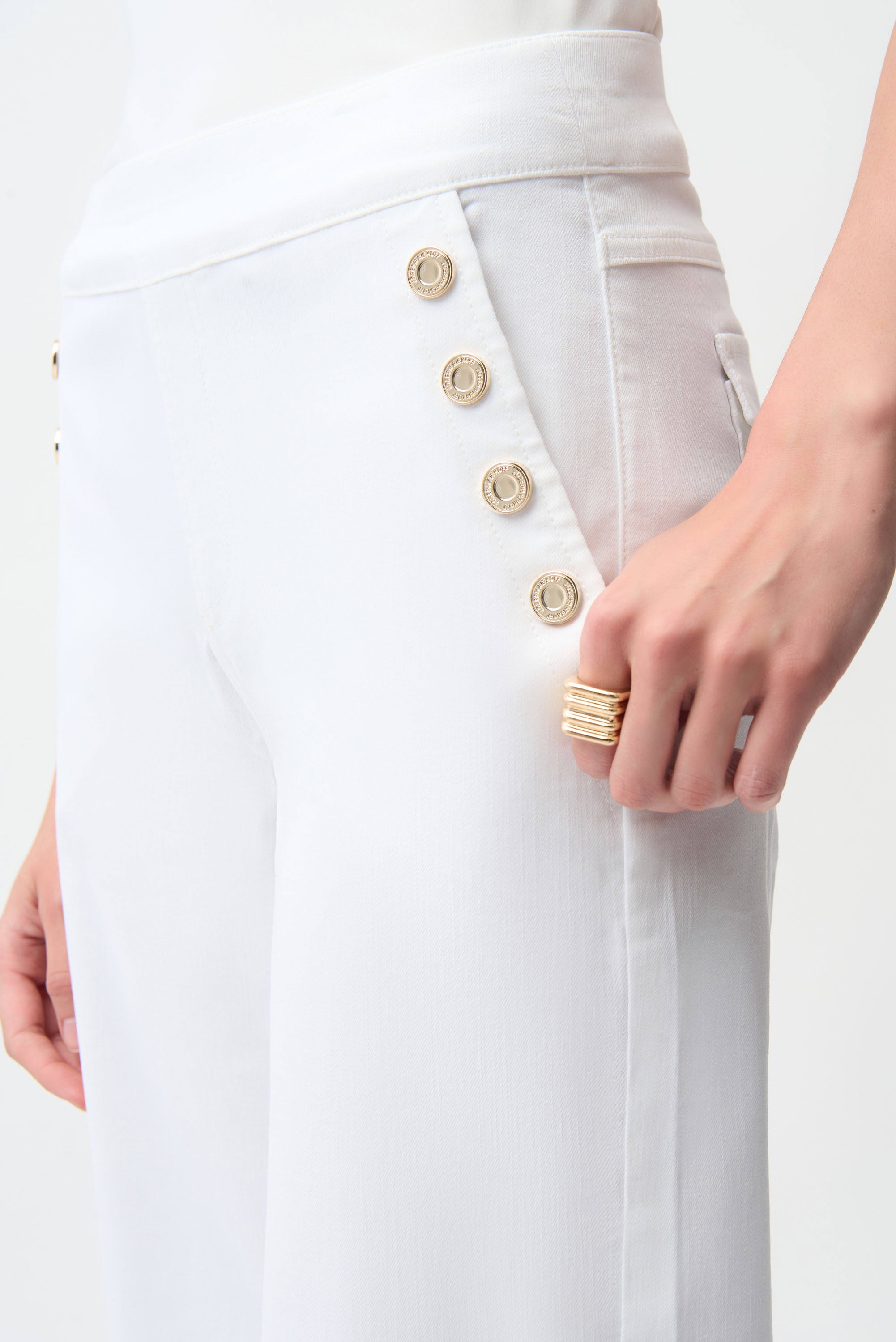 White Wide Leg Pull On Jeans-Joseph Ribkoff