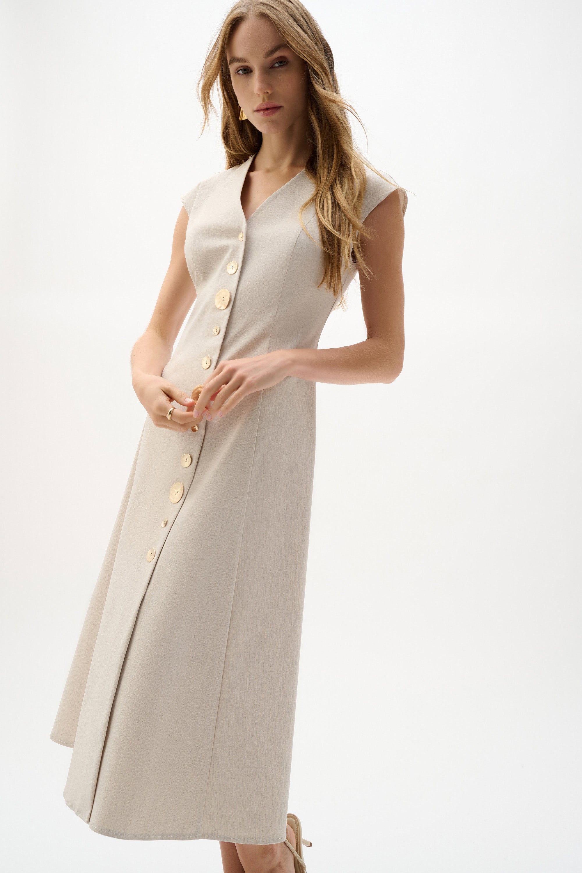 Melange Millennium Fit & Flare Dress-Natural