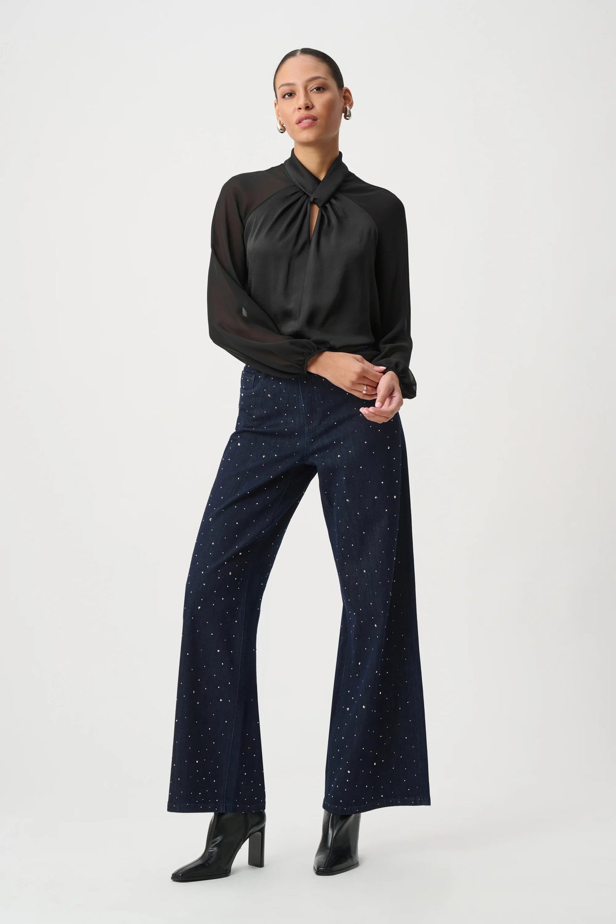 Satin Black Top w/Chiffon Sleeves