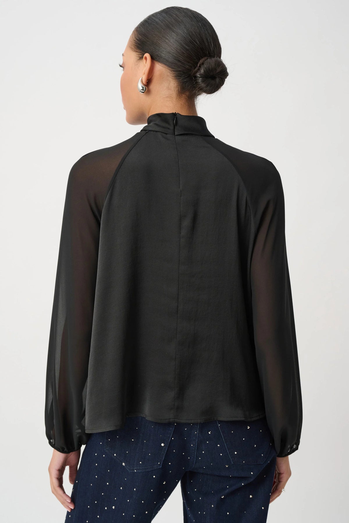 Satin Black Top w/Chiffon Sleeves