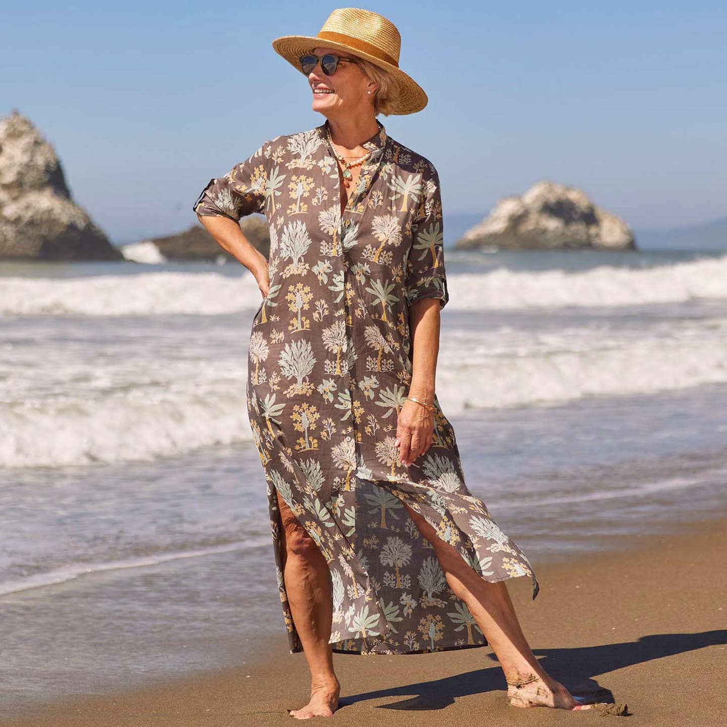 Island Grey Cotton Long Shirt Dress