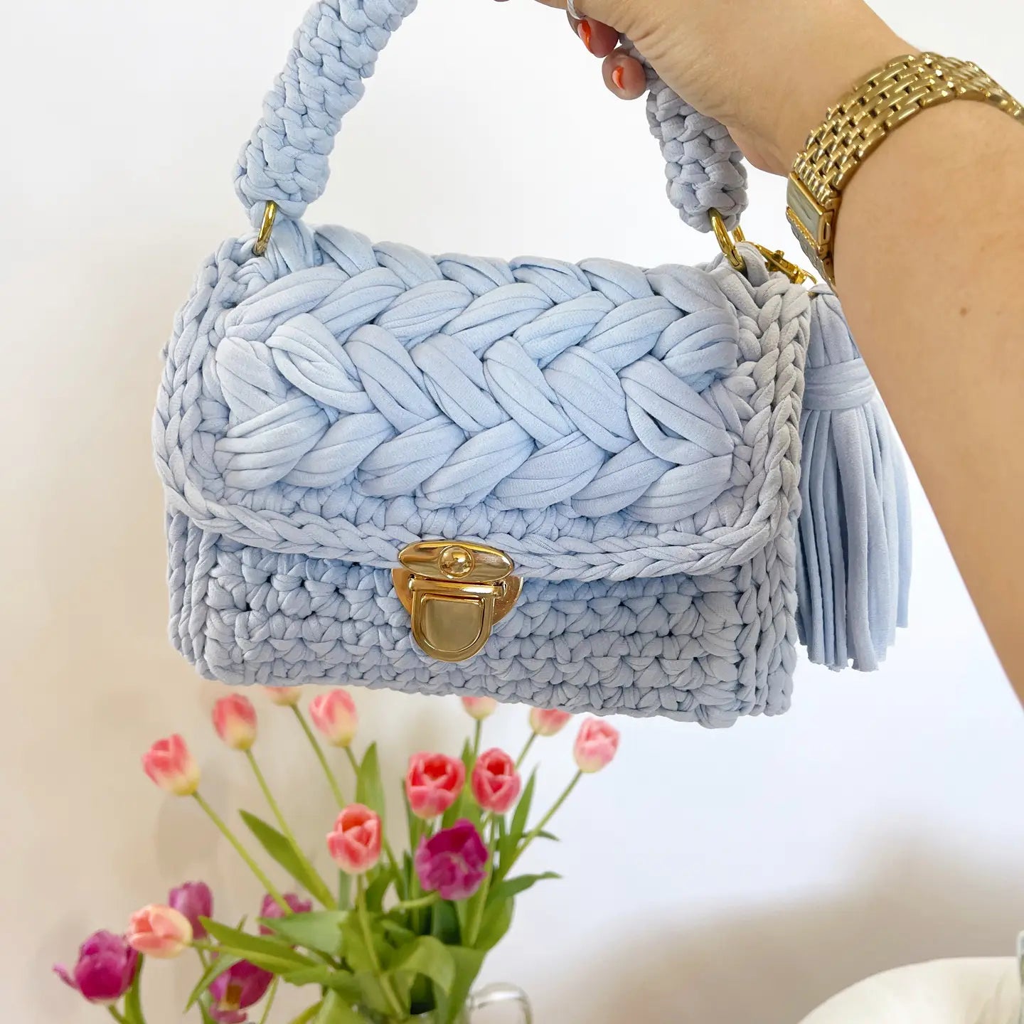 Hand Stitched Handbag- Ocean Blue