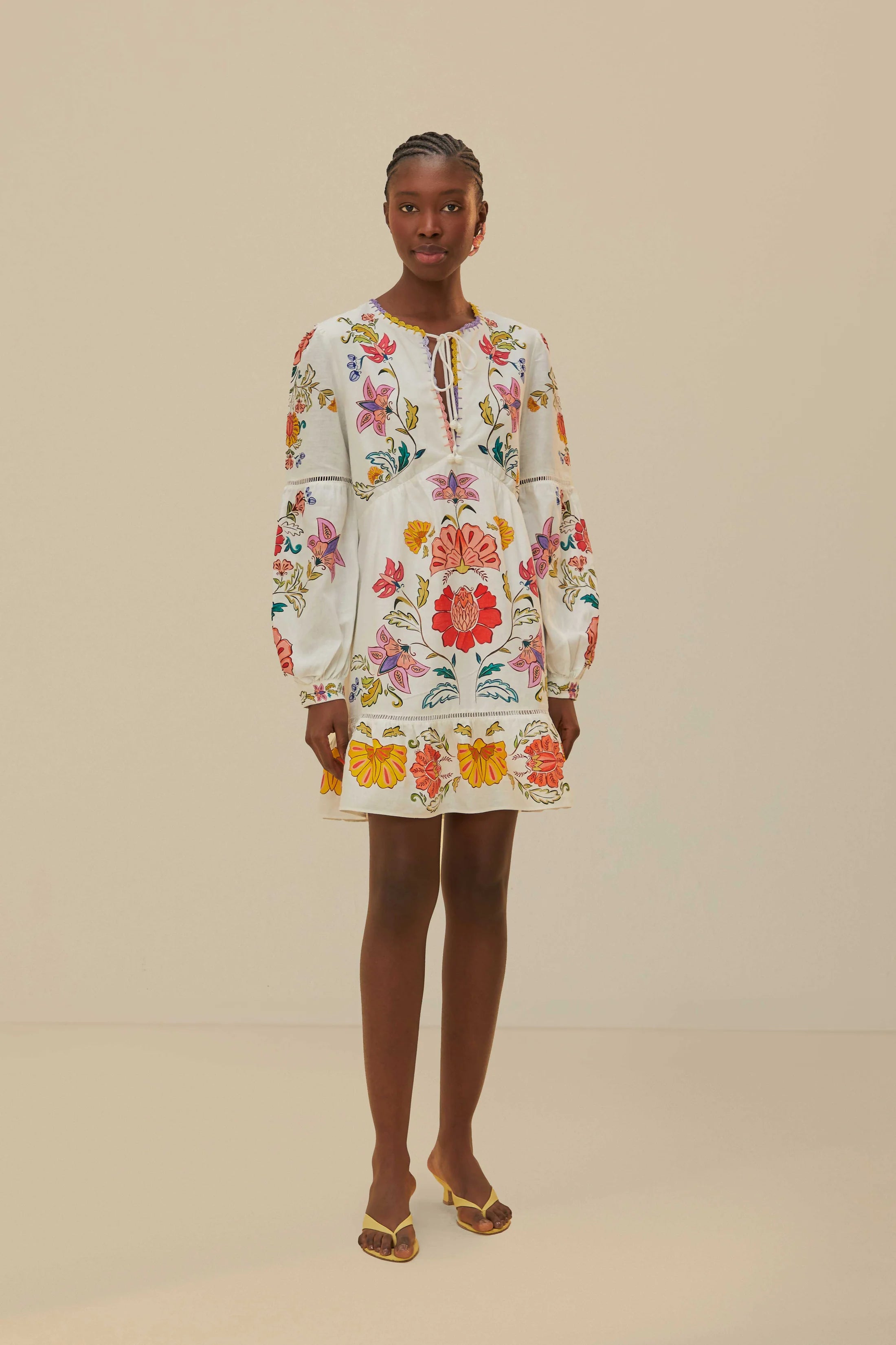 Farm Rio-Floral Insects Off-White Mini Dress