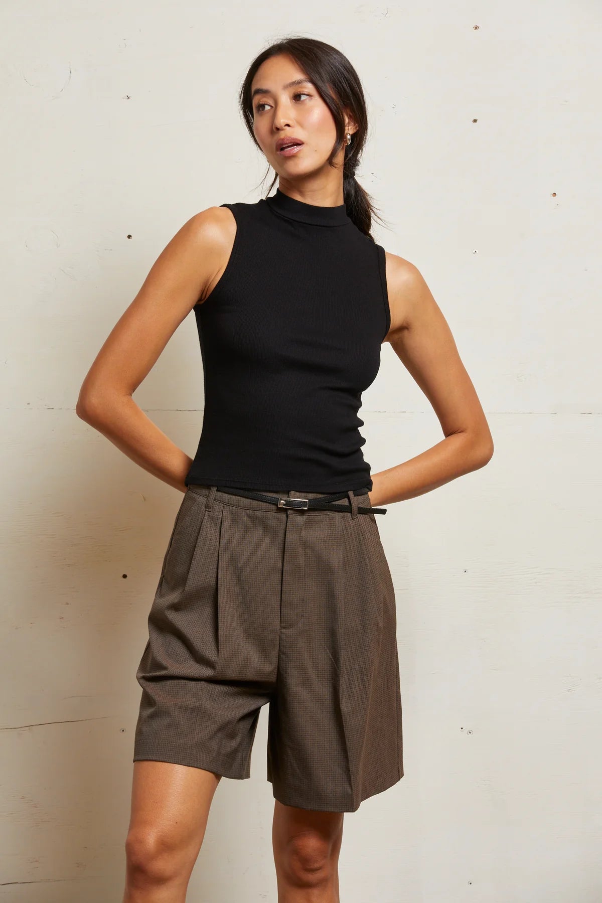 Mel Luxe Sleeveless Mock Neck Tank-Tru Black