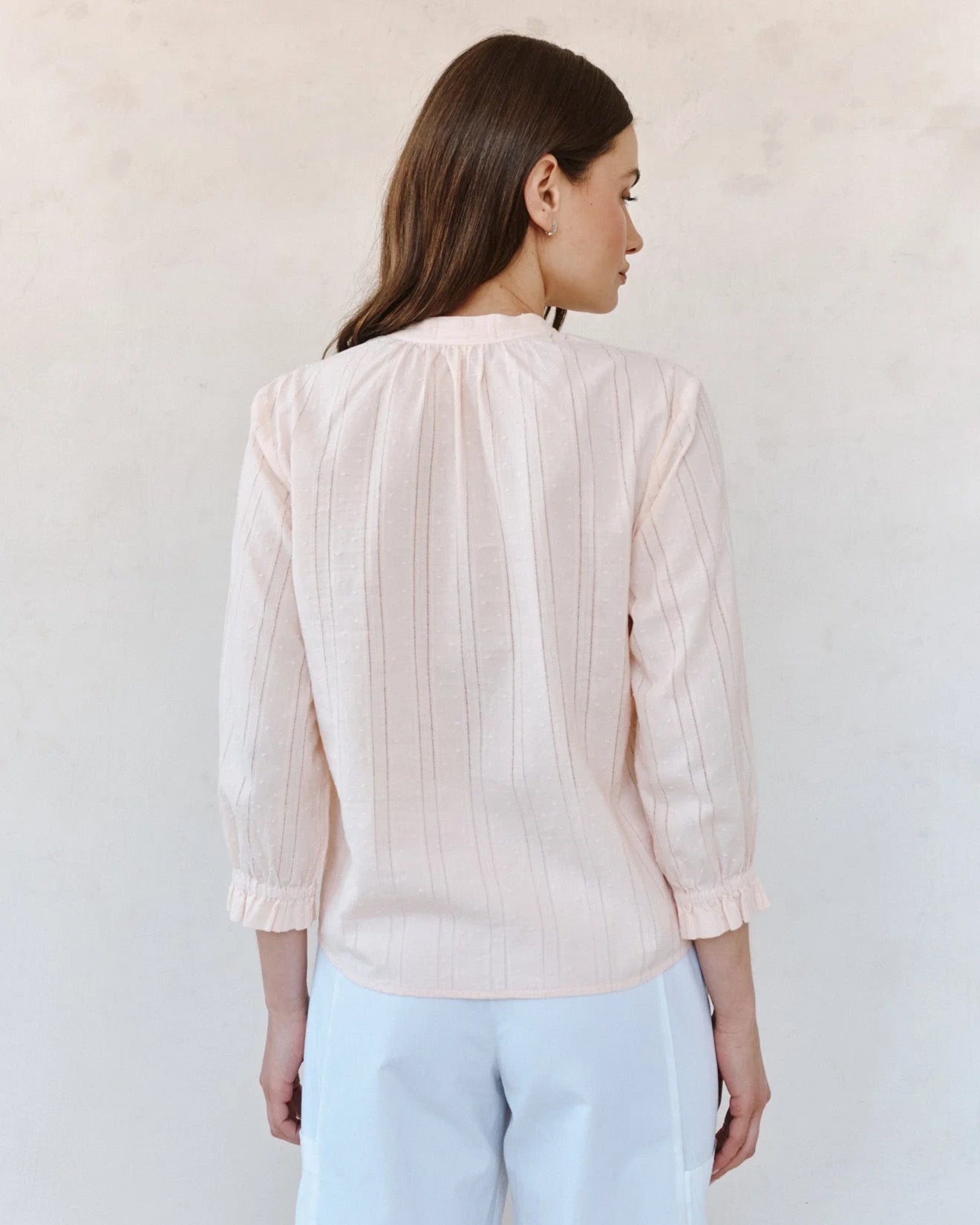 Bella Dahl 3/4 Sleeve Tie Neck Blouse in Pink Opal