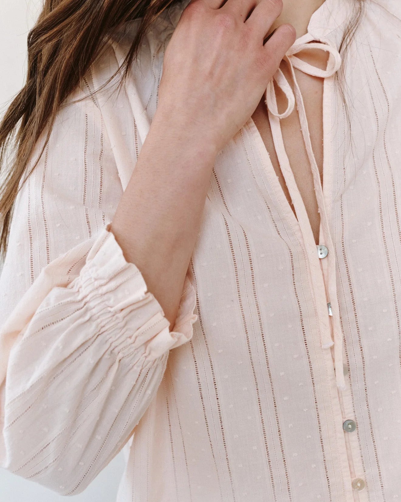 Bella Dahl 3/4 Sleeve Tie Neck Blouse in Pink Opal
