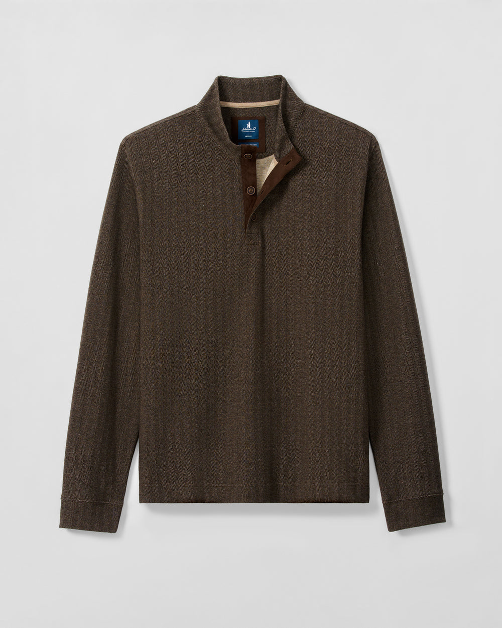 Cotton Blend Herringbone Henley - Coffee